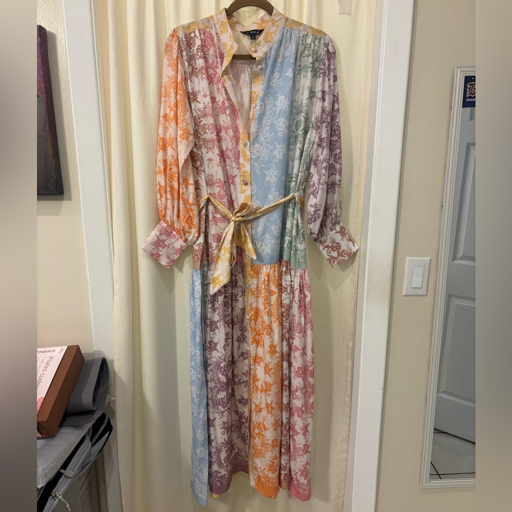 Pastel Floral Multicolor Button-Up Maxi Dress